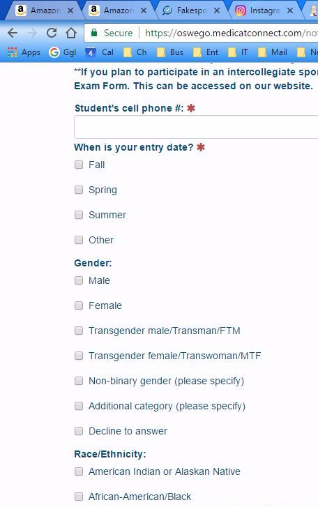 SUNY Oswego Gender Question
